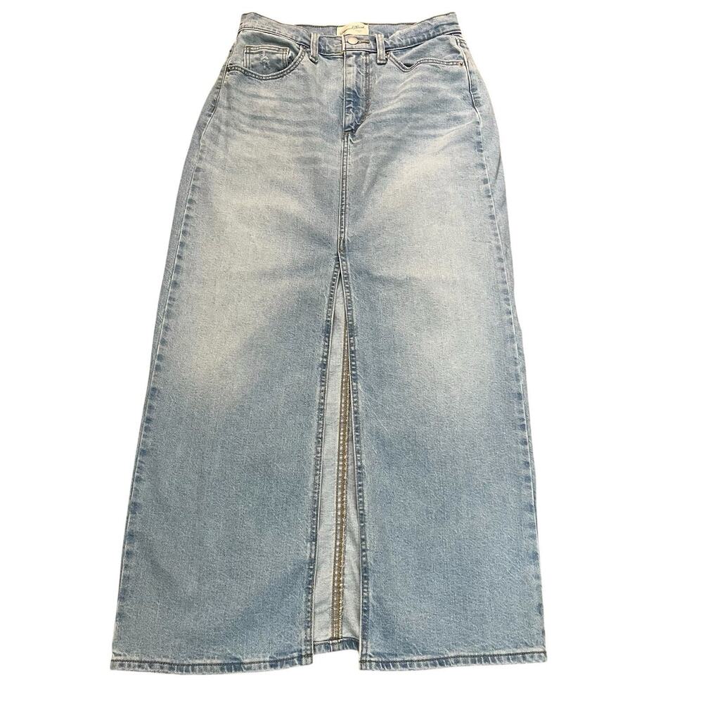Universal Thread Denim Maxi Skirt 4 Pencil Front Slit Light Wash Blue Classic